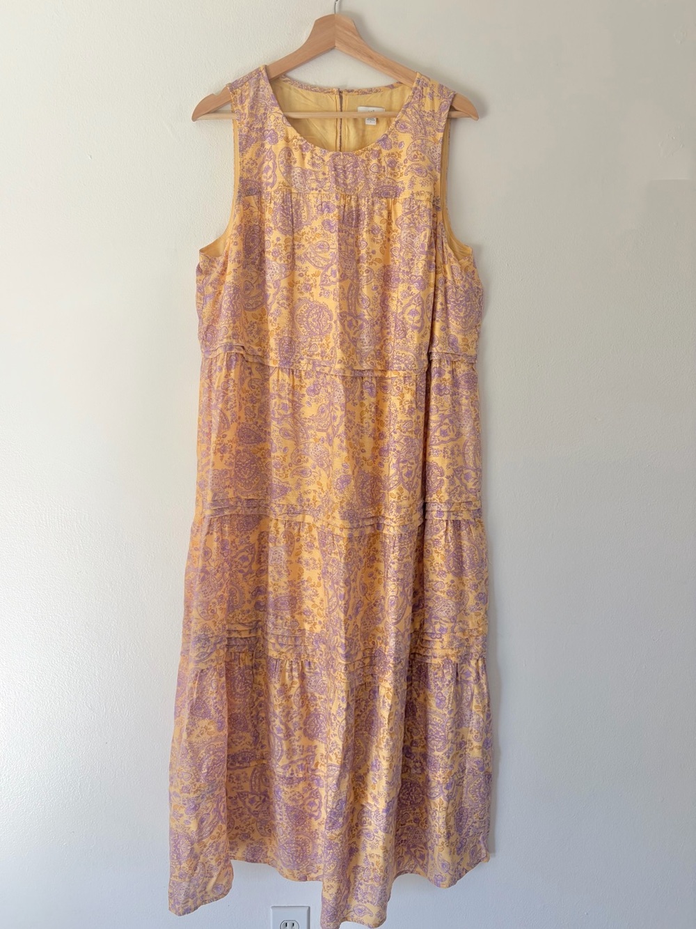 J.Jill Yellow Purple Paisley Pleated Tiered Sleeveless Maxi Dress Size Large - Picture 3 of 14